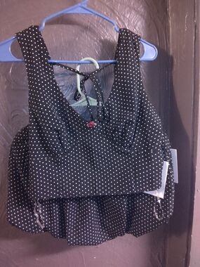 Black Polka Dot Cropped Tank Top Balloon Skirt Set